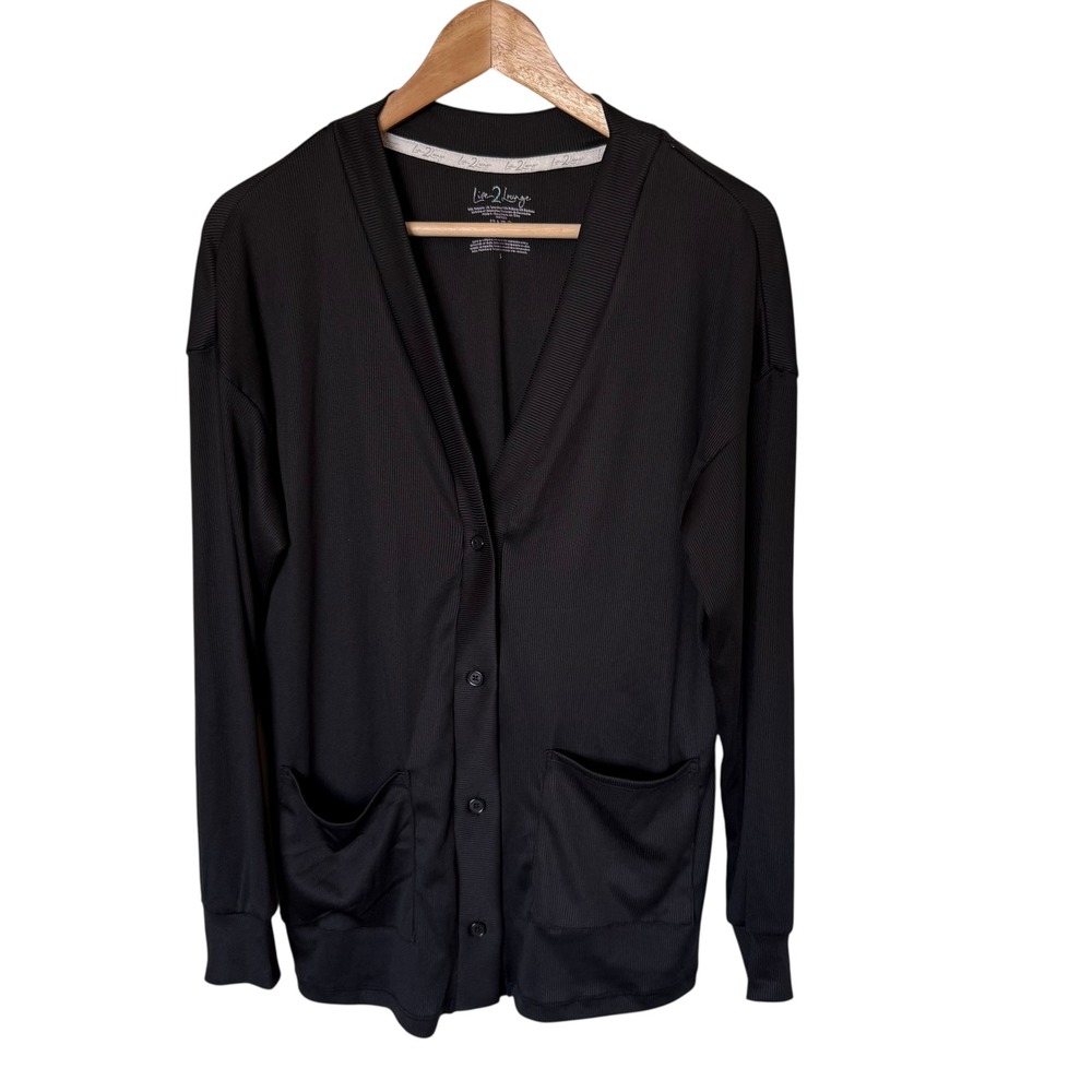 Live 2 Lounge Cardigan‎ Womens Small Black NWOT Ribbed Knit Button Front Pocket